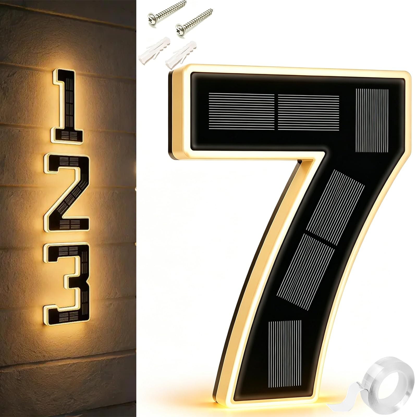 9 Inch Solar Lighted House Numbers For Outside, Light Up House Numbers Solars, Illuminated Houses Number, 0-9 Solar-Powered Houses Number, Illuminate Your Home (7,4.7 in)