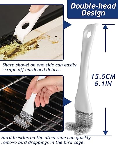 Upgrade 6PCS Cage Cleaner Set,2-in-1 Stainless Steel Pet Cage Brush,Bird Poop Remover,Dual Head Brush,Long Handle Scraper,Small Animals House Cleaning Accessories,Mini Dustpan and Broom Set (6PCS-1)(6pcs-1)