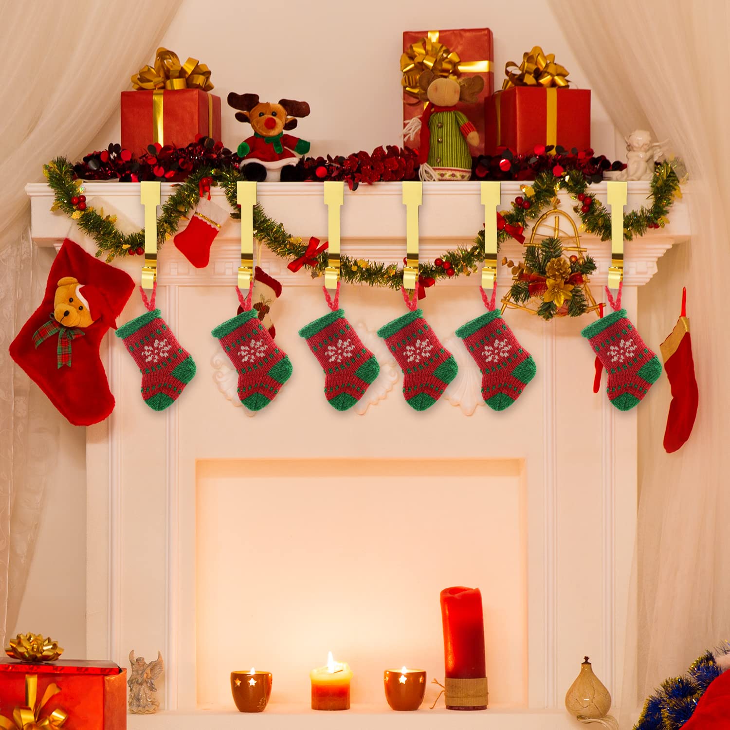 6 Ganci Portacalze Di Natale In Metallo - Appendiabiti Per Camino - Decorazione Natalizia - Colore Oro - Foto 5