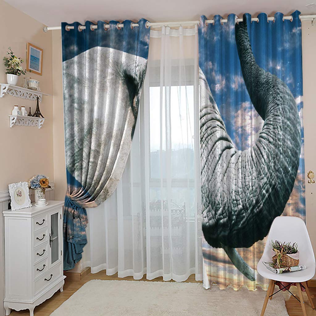 Gardinen Blickdicht Vorhänge 2er Set mit Ösen und Raffhalter, Morbuy 3D Drucken Modern Verdunkelungs Thermo Vorhänge-Set für Wohnzimmer Schlafzimmer Kinderzimmer (140x245cm *2,Graues Mammut)