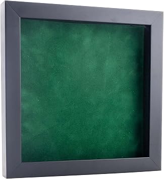 4x4 Inch Shadow Box Frame Black Wood | with a 3/4" Usable Display Depth | Includes a Forest Green Real Suede Texture Acid-Free Backing Board, UV Resistant Acrylic, and Hanging Hardware - 4x4 Inch