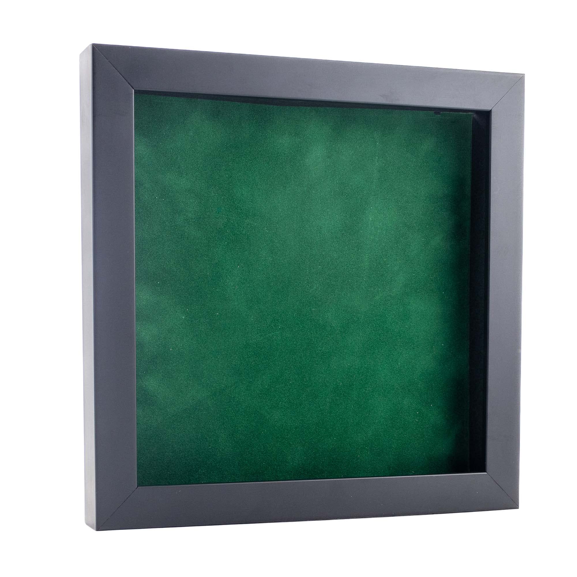 4x4 Inch Shadow Box Frame Black Wood | with a 3/4" Usable Display Depth | Includes a Forest Green Real Suede Texture Acid-Free Backing Board, UV
