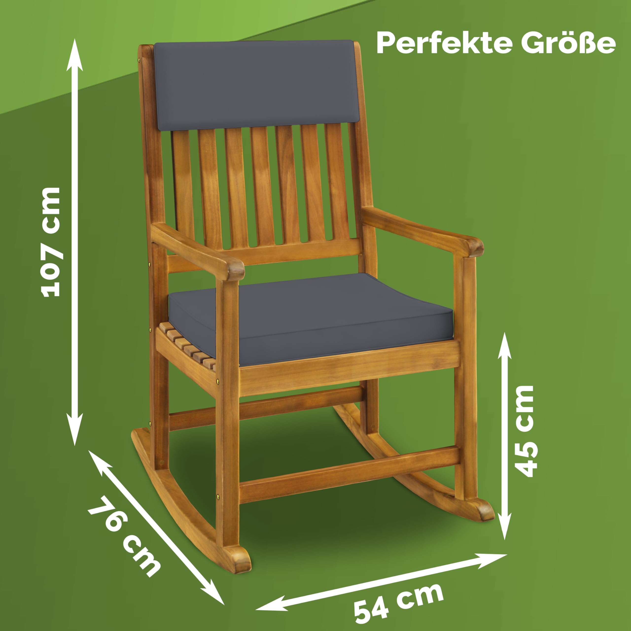 CASARIA® Silla Mecedora Reposabrazos Acacia 160Kg Funda Lavable Jardín Balcón Terraza Resistente Intemperie Interior Exterior Cojines Antracita