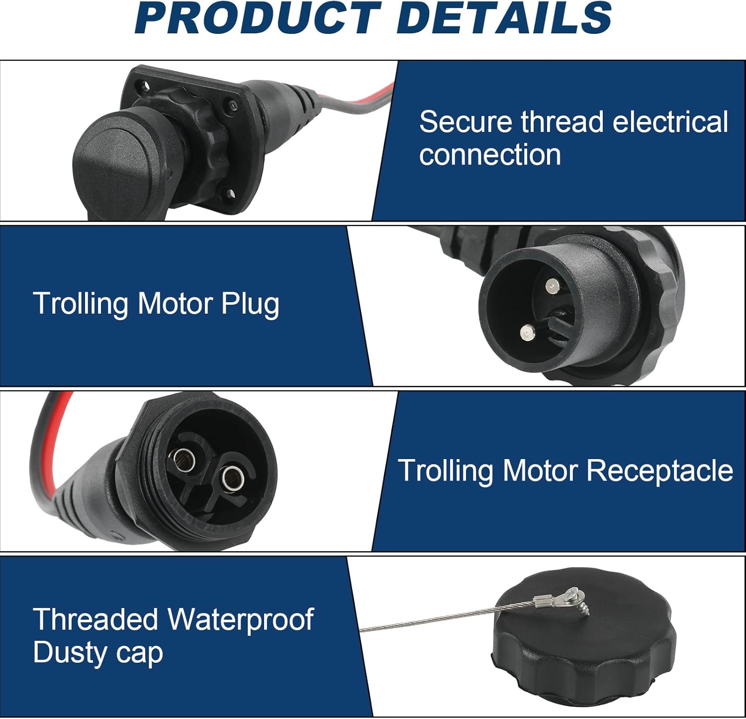 MKR-28 1865120 Trolling Motor Plug and Receptacle For Minn Kota Freshwater and Saltwater Marine Boat Battery Accessory Male Female Connector Socket Waterproof Heavy Duty 8AWG Rated To 60A Up To 48V