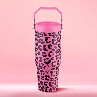 Juicy Couture Hot Pink Leopard Insulated Tumbler with Handle and Straw