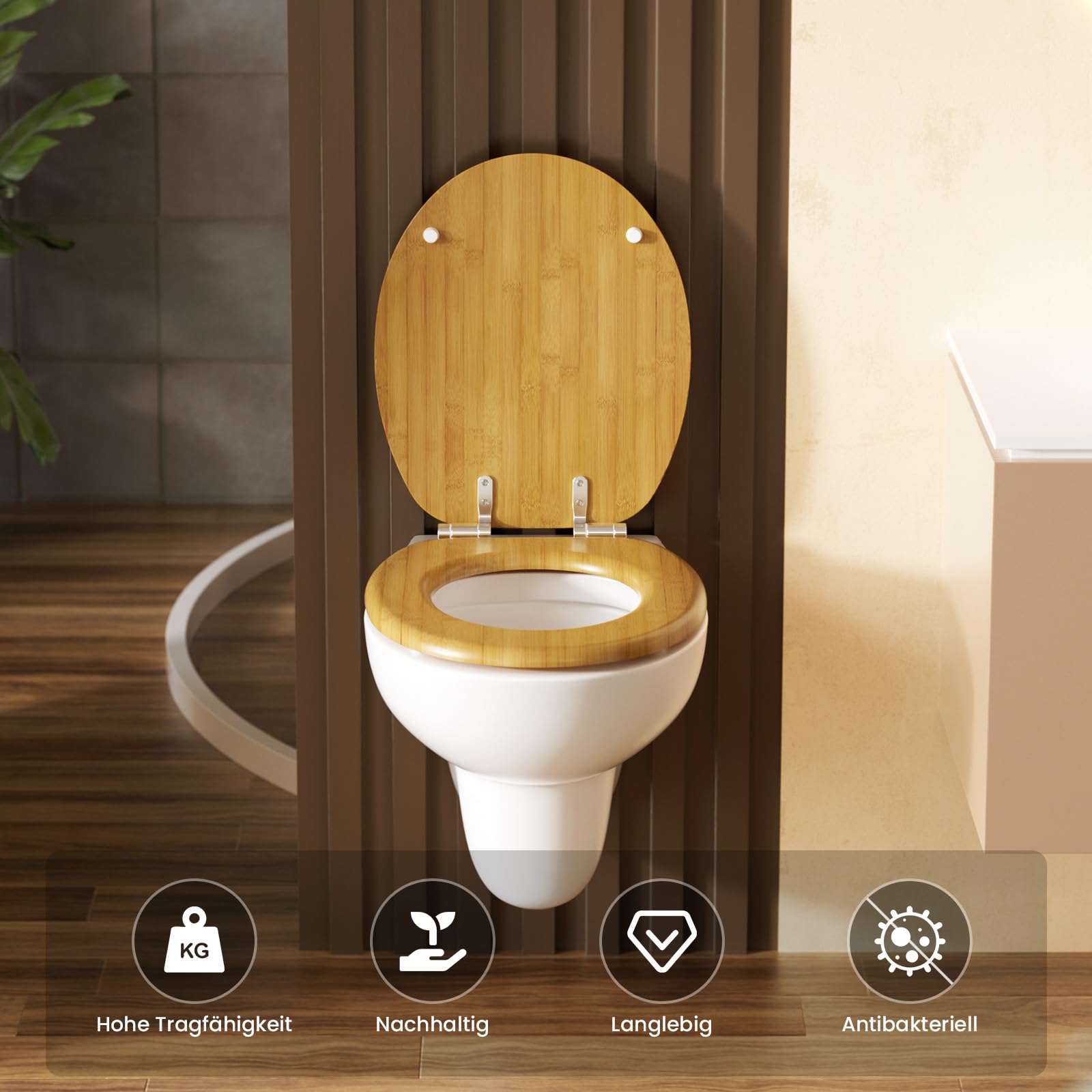 Deska sedesowa wolnoopadająca drewniana – deska sedesowa bambusowa deska sedesowa w kształcie litery O MDF antybakteryjna miękkie domykanie Softclose Toilet Seat maksymalne obciążenie 175 kg