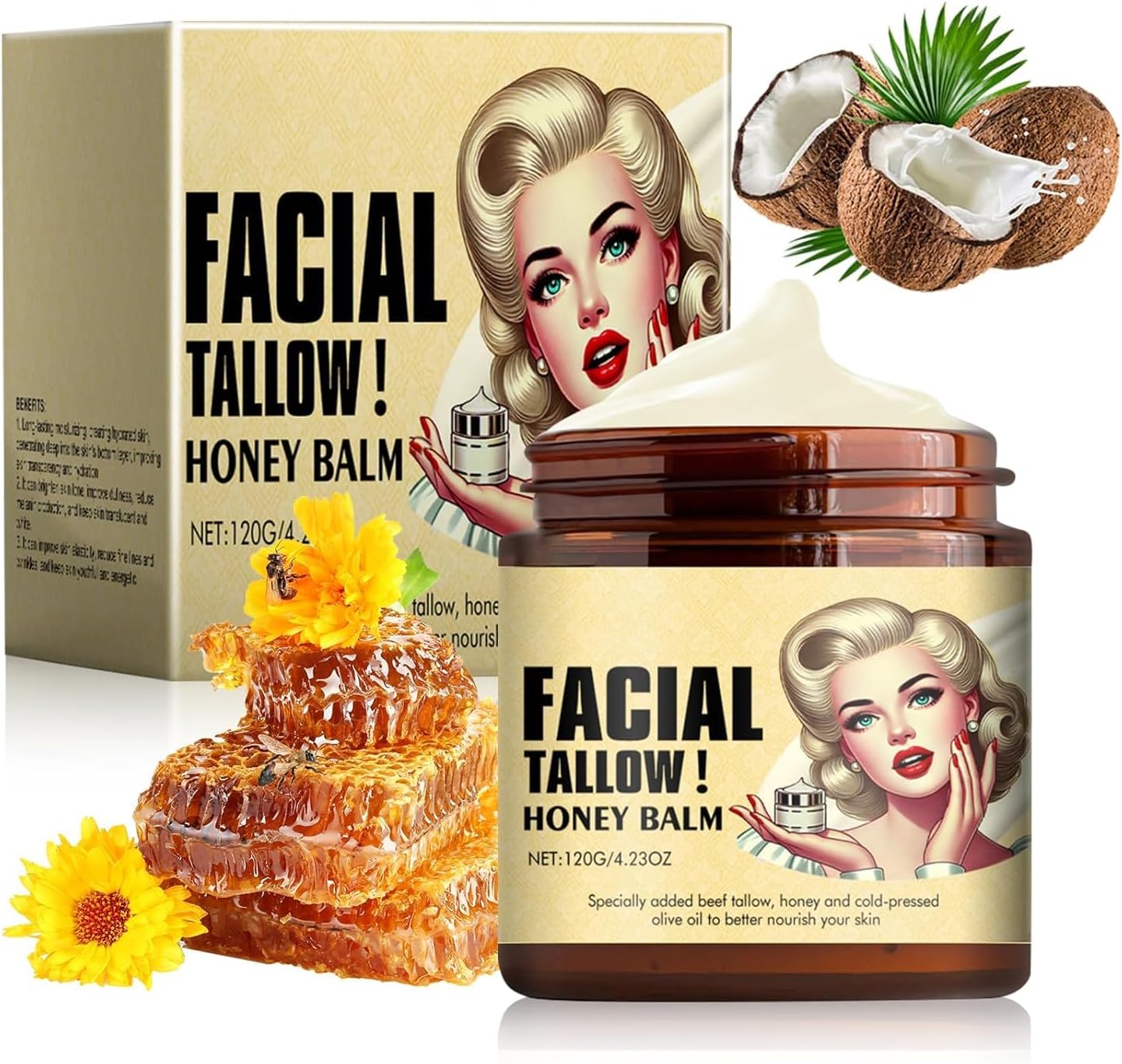 Beef Tallow and Honey Balm for Face, Beef Tallow Honey Balm, Tallow Face Moisturizer, Whipped Tallow Balm, Beef Tallow for Skin, Whipped Beef Tallow and Honey Balm for Skin