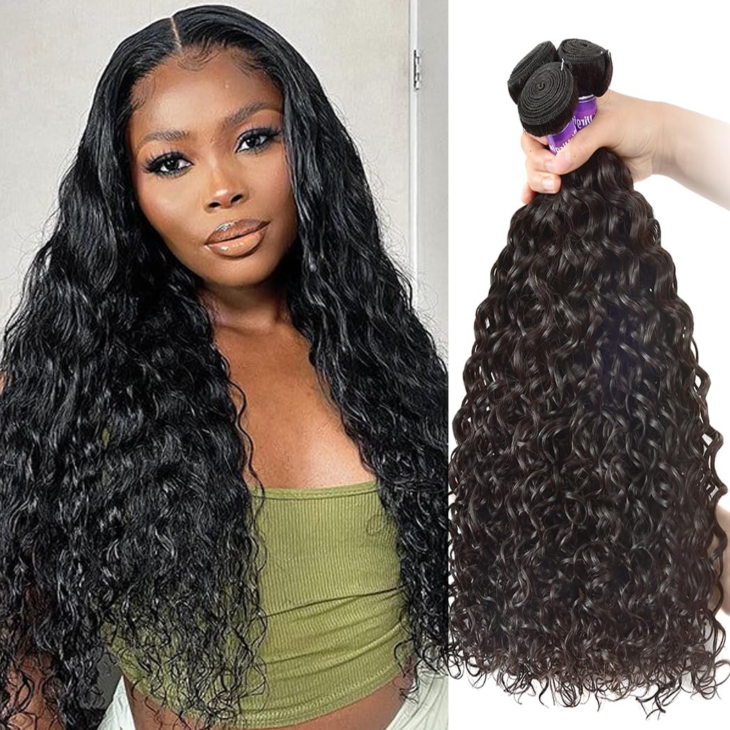 18 20 22 Inch Water Wave Human Hair Bundles 12A Brazilian Human Hair Bundles 100% Unprocessed Virgin Remy Hair Wet and Wavy 3 Bundles Human Hair Extensions for Black Women