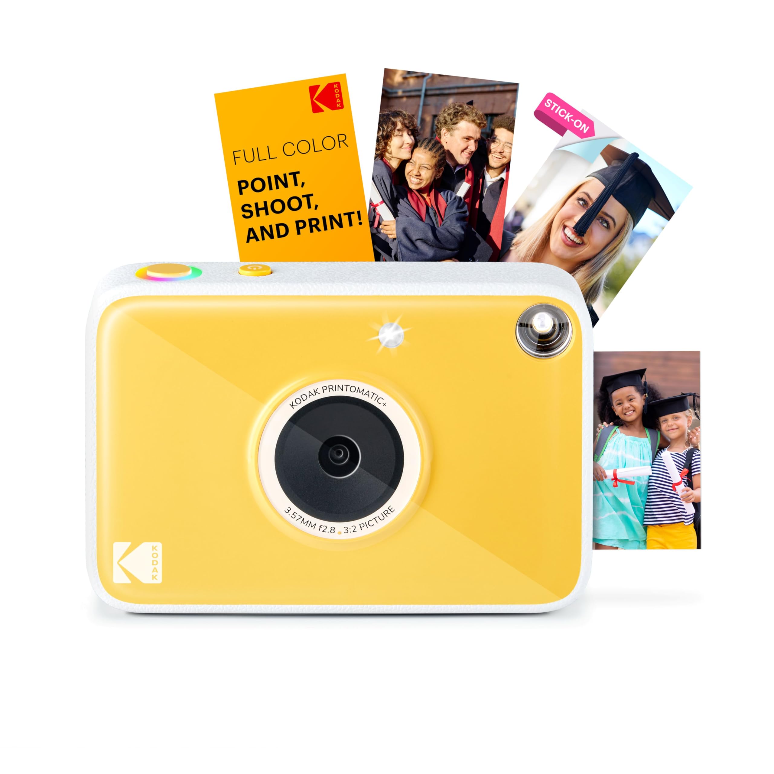 Kodak Printomatic+ Instant Print Digital Camera (Yellow) 10MP Portable Camera with Interactive RGB LED Status Indicator, Prints Full-Color Photos on Zink 2x3” Sticky-Backed Photo Paper - Easy & Fun