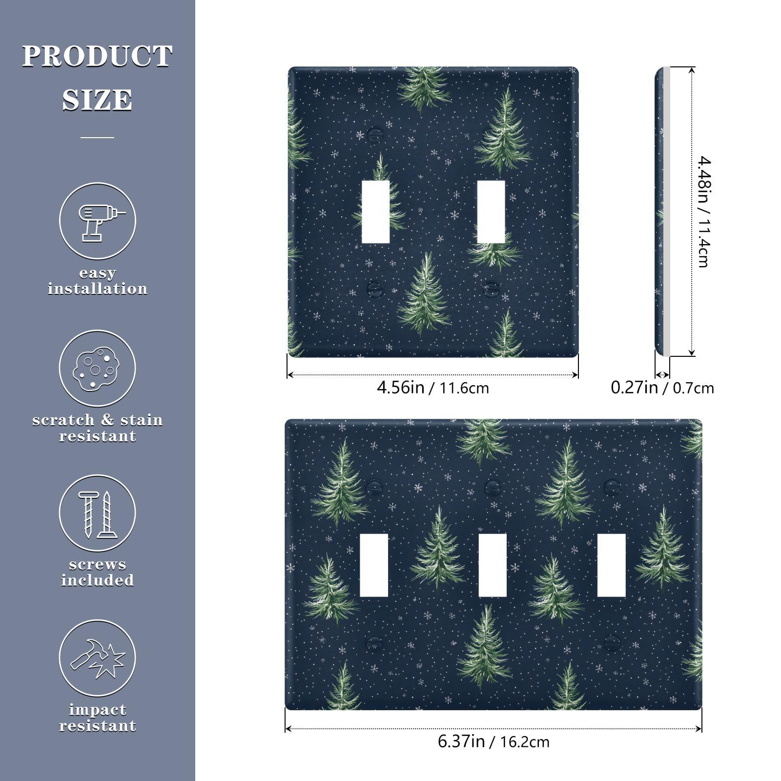Light Switch Cover Green Christmas Trees Wall Plates for Electrical Outlets 3 Gang 202b8048