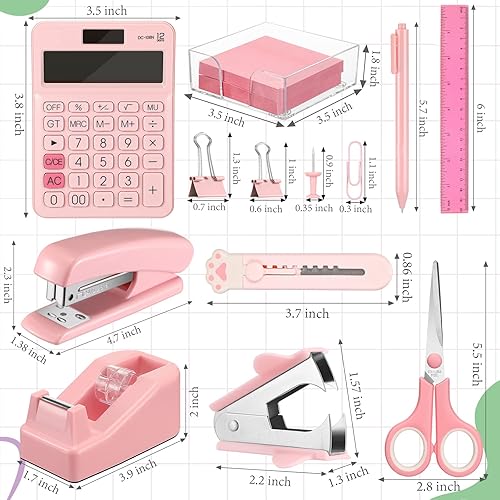 Miniatura 2 de Sabary Kit de accesorios de escritorio rosa de 12 piezas, incluye grapadora con grapas, dispensador de cinta, removedor de grapas, adhesivo con