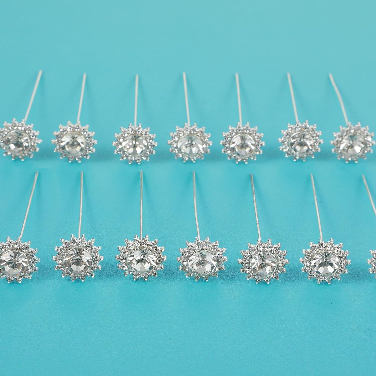 Mabor 20Pcs Diamond Pins for Bouquets, Rhinestone Flower Head Decorative Pins, Diamond Head Flower Corsage Boutonniere Pin for Wedding Bouquet Jewelry Ornaments Decoration DIY Craft, Silver