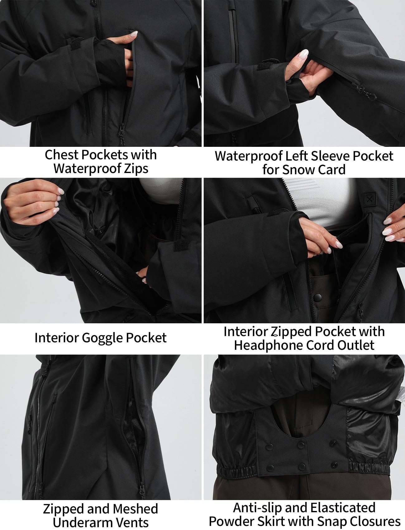 GSOU SNOW Conjunto de Chaqueta y Pantalones de Esquí Holgados Impermeable Antiviento Transpirable Aislante con Capucha