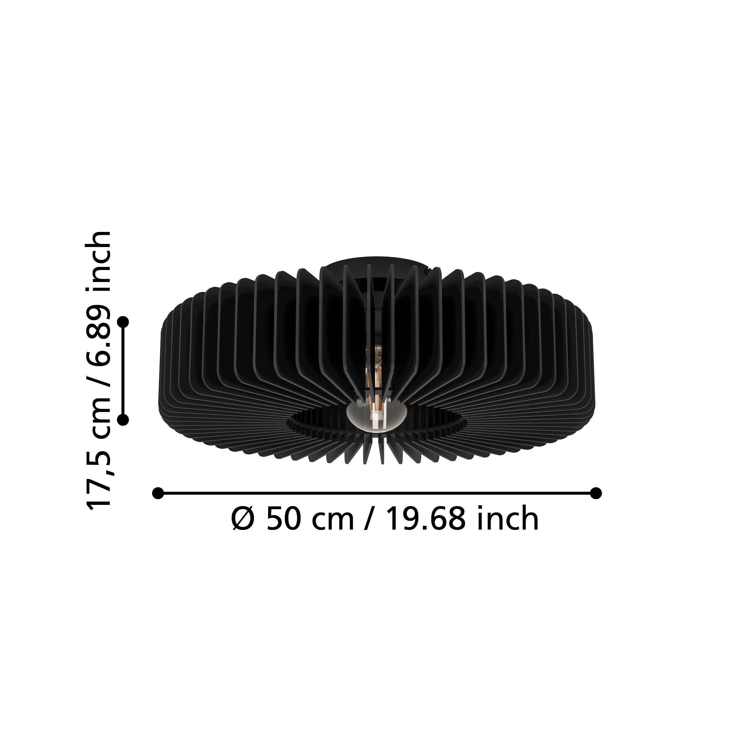 EGLO Lampa sufitowa Palombaia, okrągła lampa sufitowa | drewniana lampa do salonu w kolorze czarnym, lampa natynkowa do salonu i sypialni, lampa z oprawką E27, Ø 50 cm