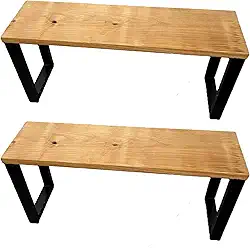 Conjunto 2 Peças Banco Industrial Rústico Acento Madeira Maciça E Aço Resistente 100 cm