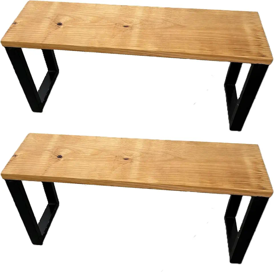 Conjunto 2 Peças Banco Industrial Rústico Acento Madeira Maciça E Aço Resistente 100 cm