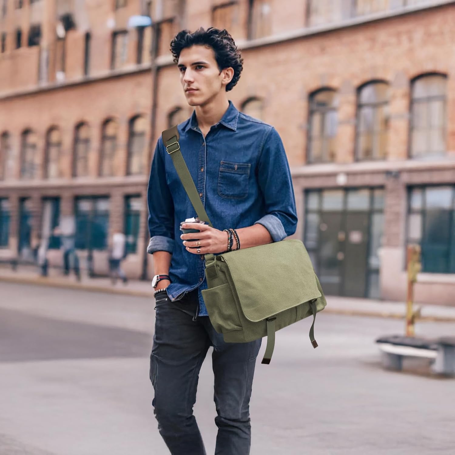 Messenger Bag for men Laptop Bag UnisexRetro Canvas Bag14-15.6 inches Casual single shoulder bag For Work College Travel - Image 2