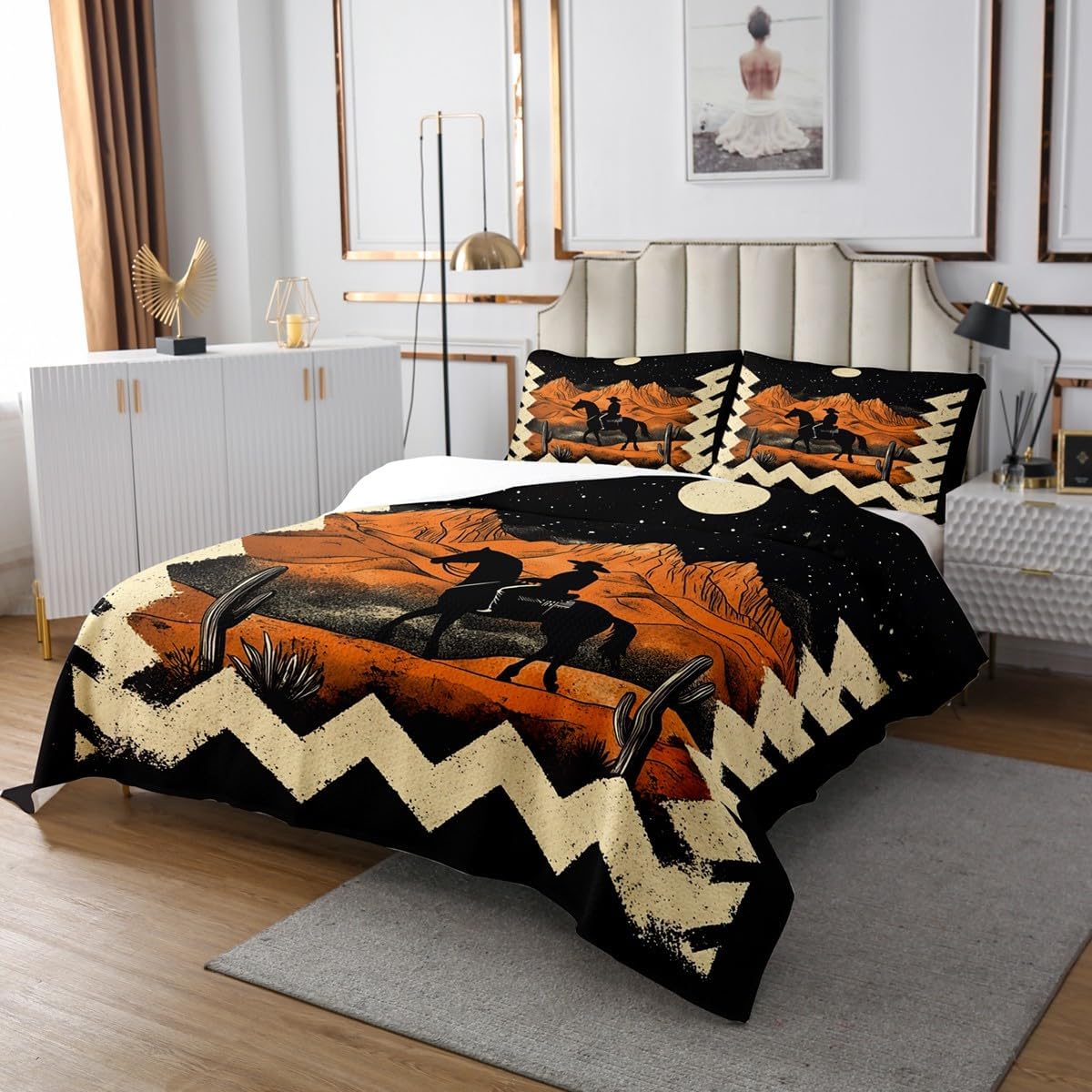 Erosebridal Aztec Coverlet Set Twin Size Cowboy Bedspread Desert Exotic Ethnic Boho Western Moon Cactus Quilted Coverlet Kids Boys Men Soft Luxury Quilted
