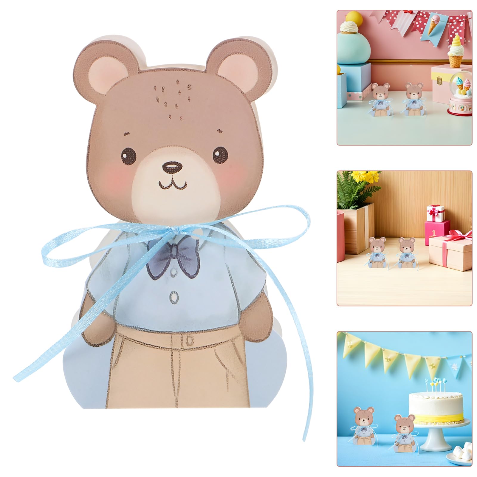 Cajas de Obsequio para Bebés Shower 50 Unidades Mini Cajas Plegables de Papel Diseño de Oso Azul para Centros de Mesa y Dulces en Fiestas de Primer Cumpleaños