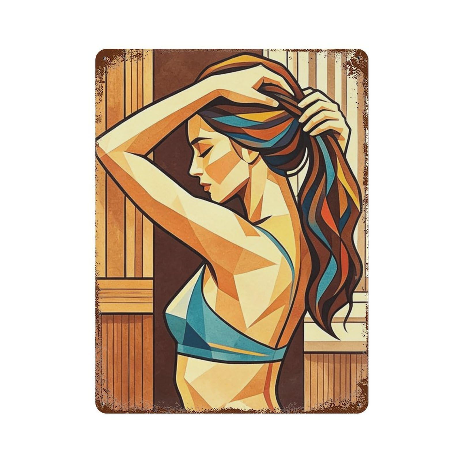 MGHTGRWE Cubist Bathing Lady (4) Poster Wall Art Iron Vintage Metal Tin Sign Modern Home Cofffee Club Art Bar Shop Decor 40x30cm