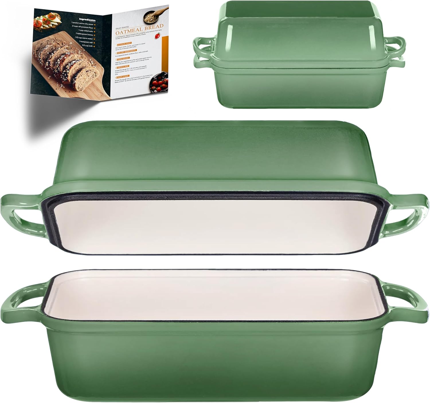 11x5 Inch Cast Iron Loaf Pan with Lid, Large Loaf Pans for Sourdough Bread Baking, Even Heat Distribution Dutch Oven Bread Pan for Homemade Bread, Meatloaf (5.8Qt, Marseille)