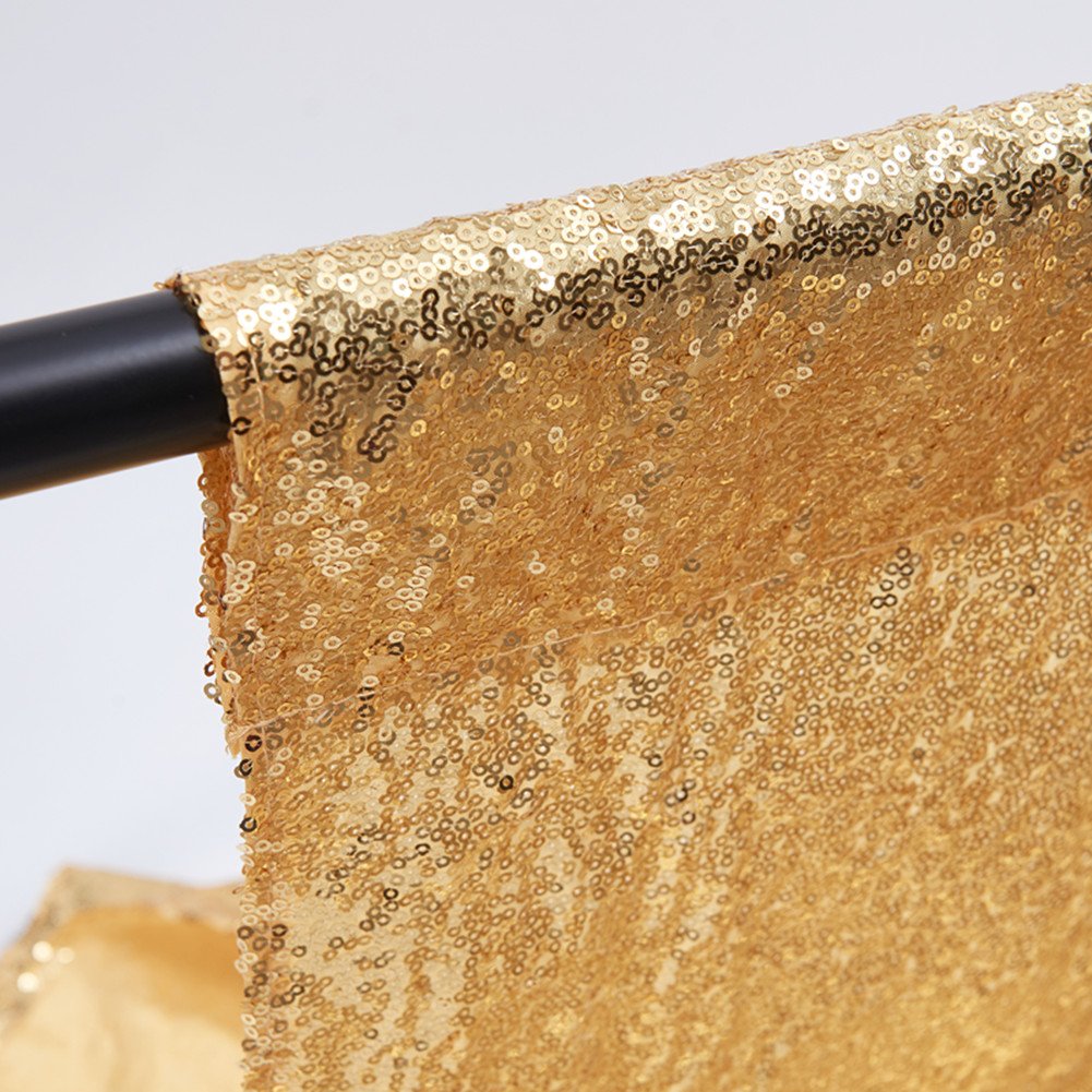 YZEO 4ft*6.5ft Photo Booth Backdrop Gold Sequin Fabric Gold Wedding Curtain — view 2