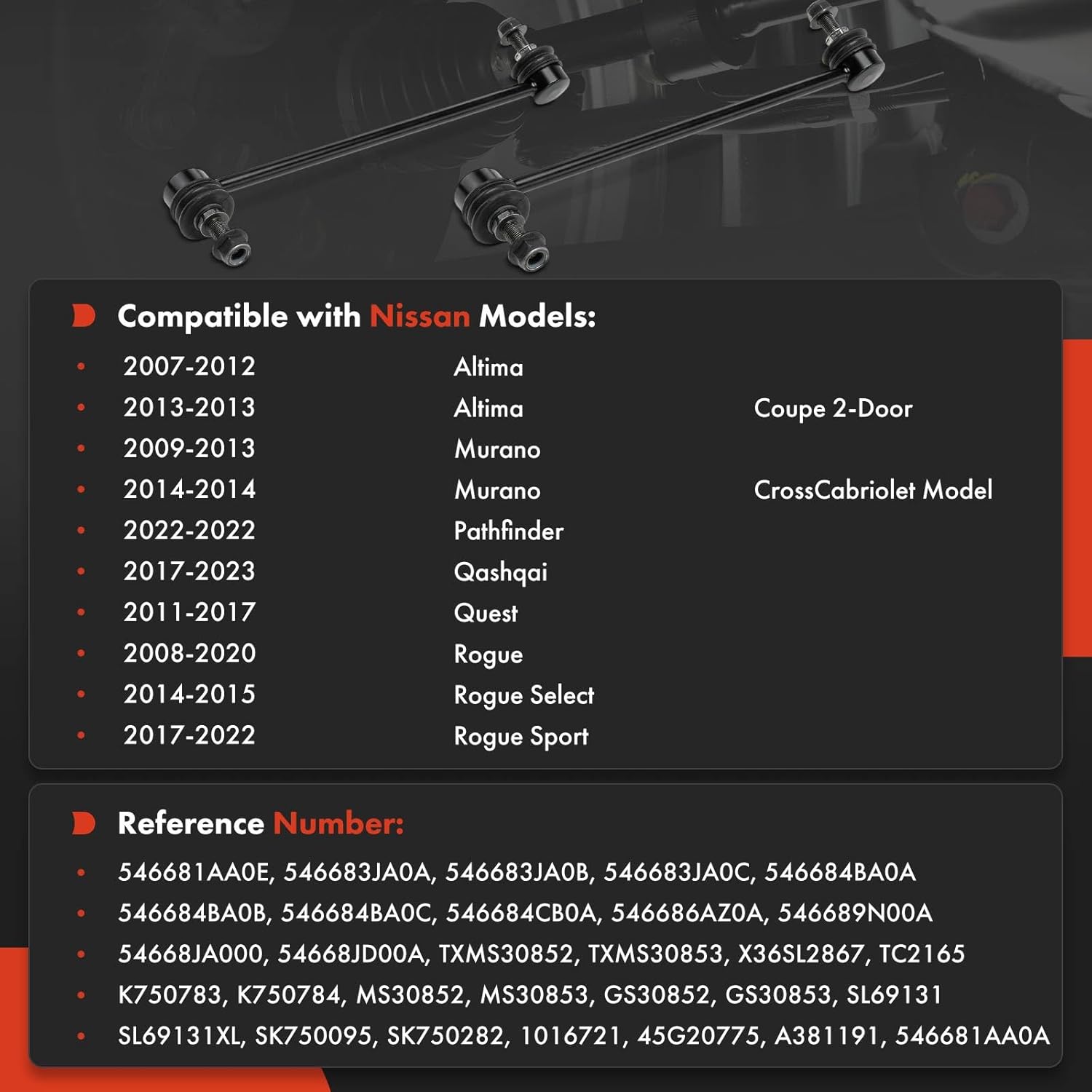 A-Premium 2 x Front Sway Bar Links Stabilizer Bar Links, Compatible with Nissan Altima 2007-2013, Rogue 2008-2020, Murano 2009-2014, Pathfinder 2022, Quest, Qashqai, Rogue Select Sport