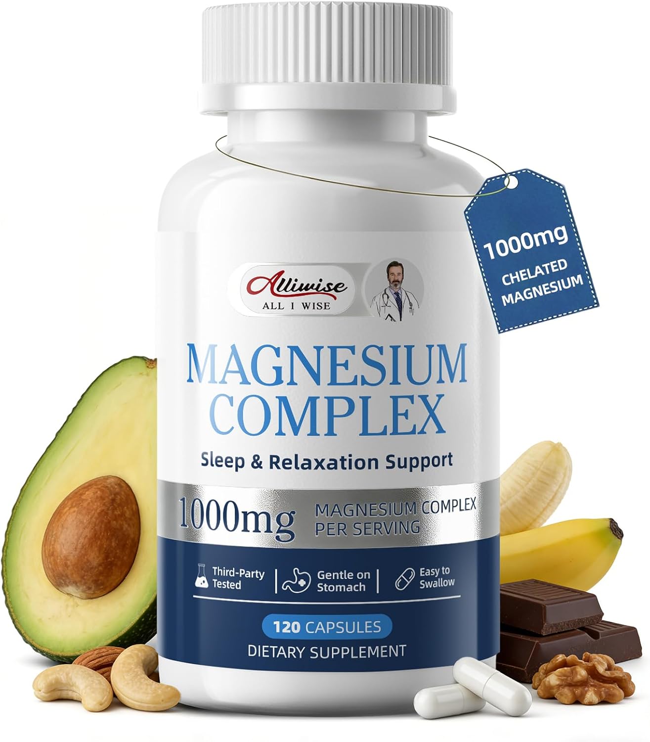 1000mg Magnesium Complex for Women & Men,7-Form Chelated Magnesium Blend with Glycinate, Taurate, Citrate & More,Calm, Sleep & Muscle Relaxation Support,Third-Party Tested