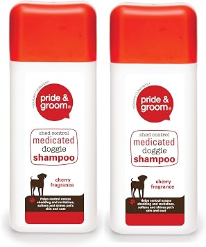 Shed Control Medicated Doggie Shampoo - Cherry Fragrance - Helps Control Excess Shedding and Revitalizes Coat - Softens and Shines Pet's Skin and Coat - 300ml Bottle - Pack of 2 by Pride & Groom