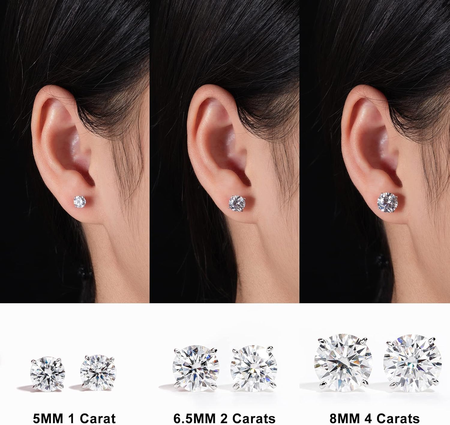 14K Solid White Gold Moissanite Stud Earrings, -4 CTTW, D Color & Flawless Moissanites, 4 Prongs Earring Gifts for Women Men, Elegant Jewelry Box Packed