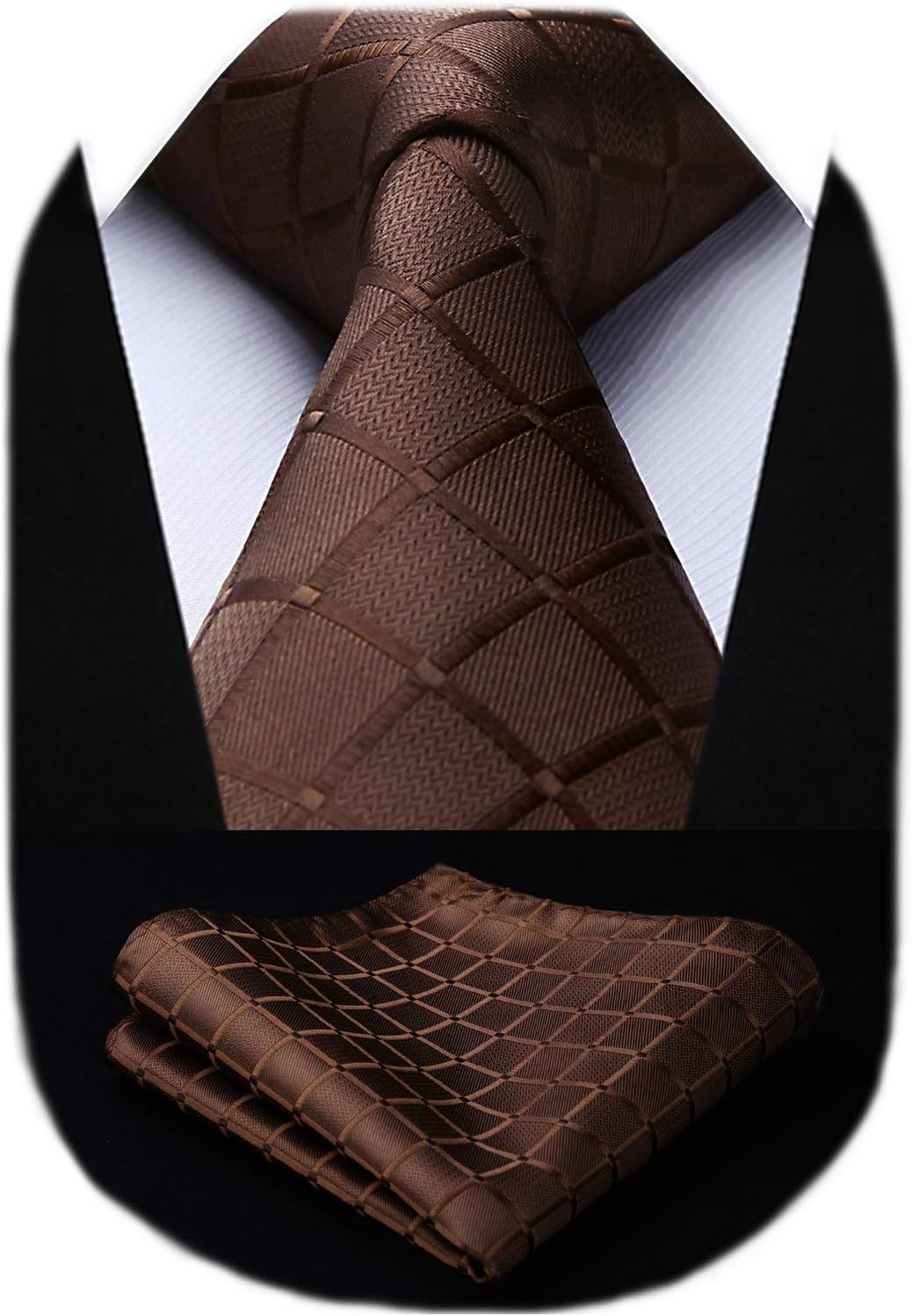 SetSense Men's Plaid Jacquard Woven Tie Necktie Set