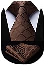 HISDERN Plaid Checkered Tie Handkerchief Woven Classic Formal Men's Necktie & Pocket Square Set