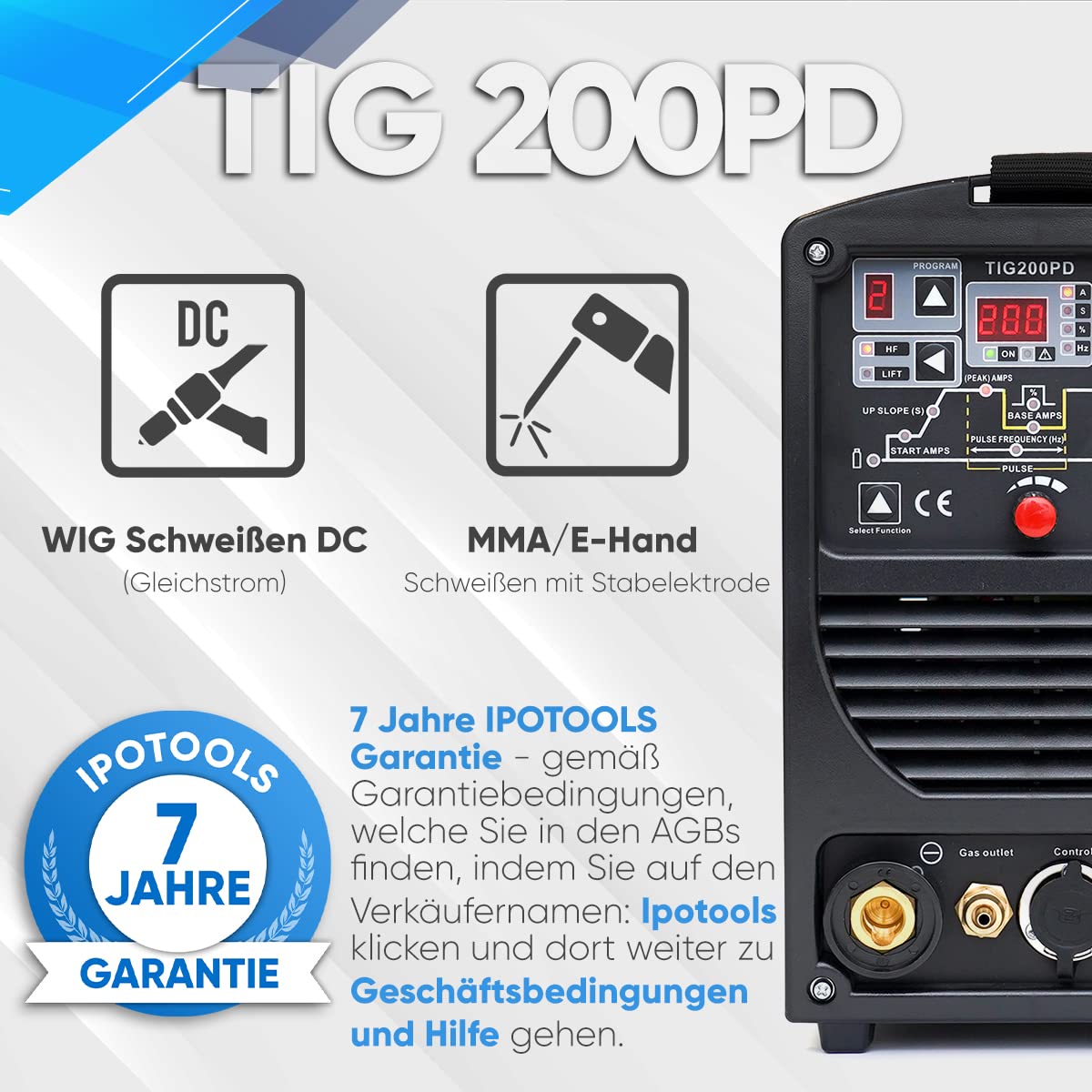 IPOTOOLS TIG-200PD Saldatrice TIG - Saldatrice TIG con IGBT 200A 230V, Saldatrice a elettrodo MMA 3 in 1, Saldatrice portatile, 7 anni di garanzia
