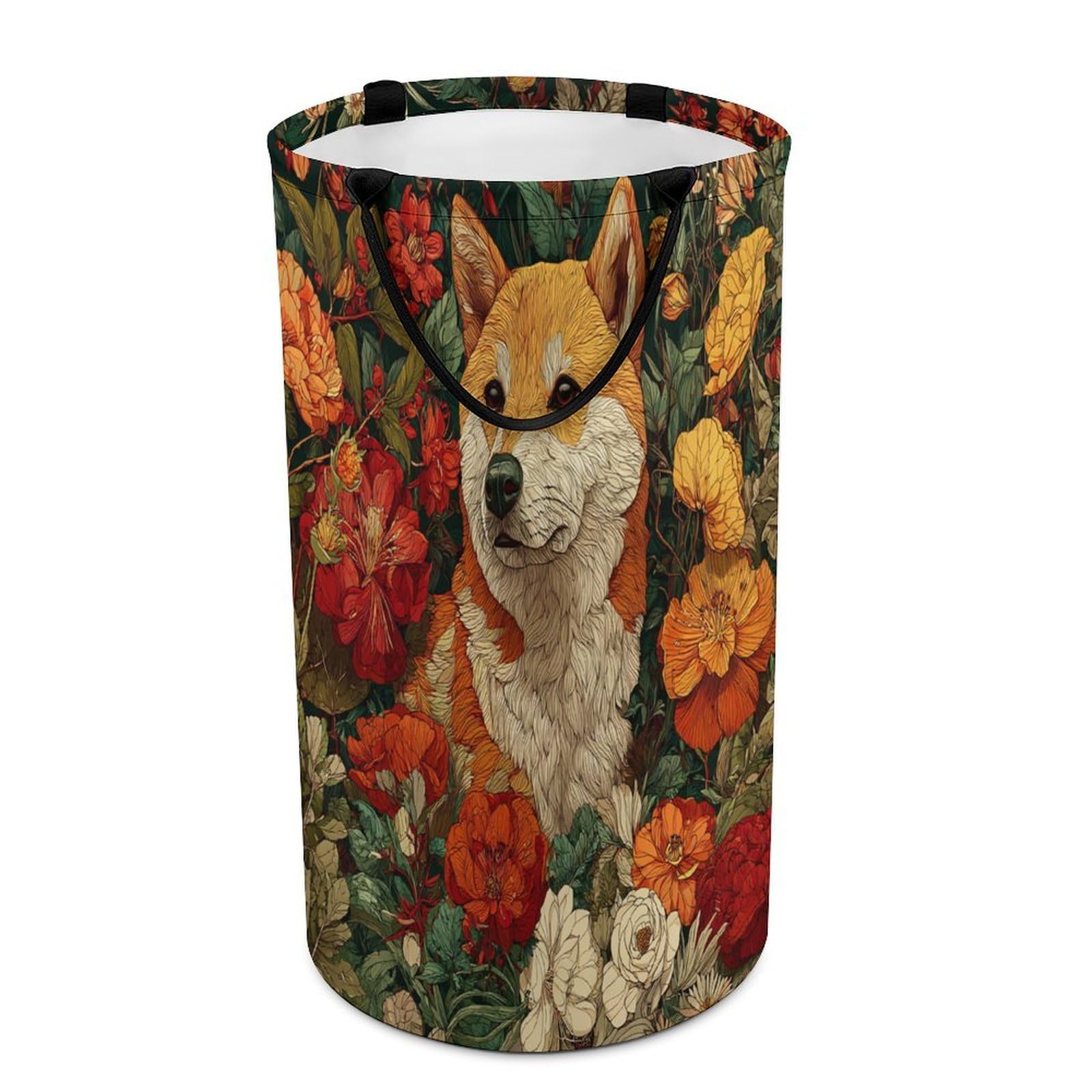 LUYYSKY Funny Abstract Cute Dogs Versatile Storage Laundry Basket, Colorful Watercolor Spring Garden Animals Dogs Puppies Flowers Large Capacity Bathroom Hamper With Handle