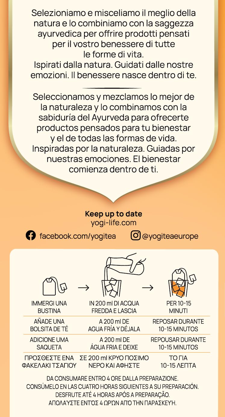 Yogi Tea Cold Brew Melocotón y Mango - Infusión Fría Natural, 15 Bolsitas, Bebida Refrescante Sin Azúcar, Té Helado Saludable