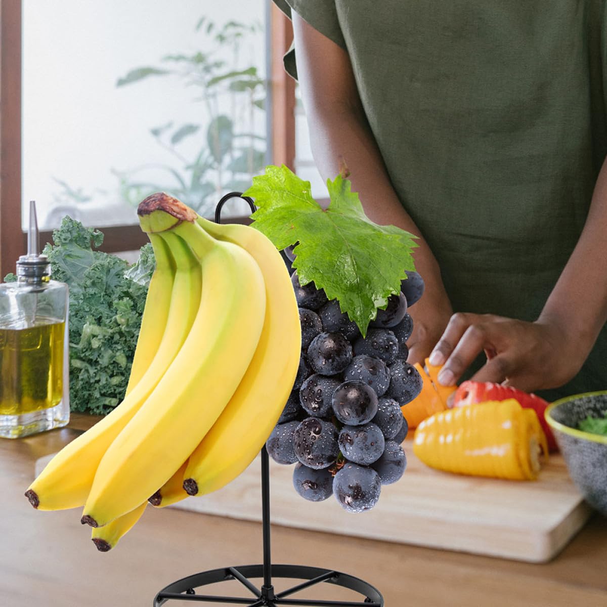 Supporto Naturale Gancio Banane Nero per Ferro in Design Semplice e Funzionale Conservazione Piano Cucina