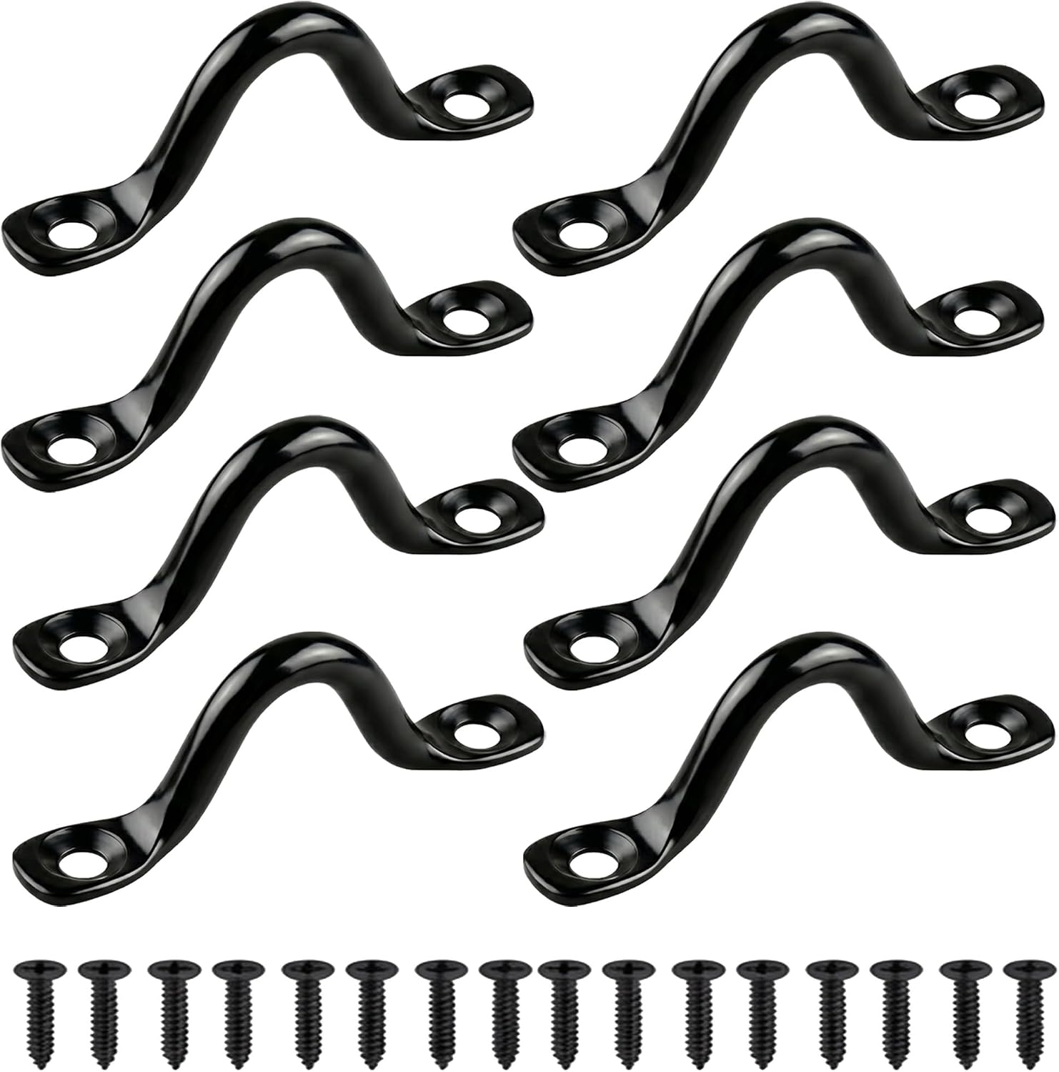 8 Pcs Black Pad Eye Straps, Marine Grade 316 Stainless Steel Footman Loops with Screws & Anchors, Heavy Duty Boat Deck Hardware & Rope Loop Tie Down Anchor for Bimini Top, Kayak Rigging Kit
