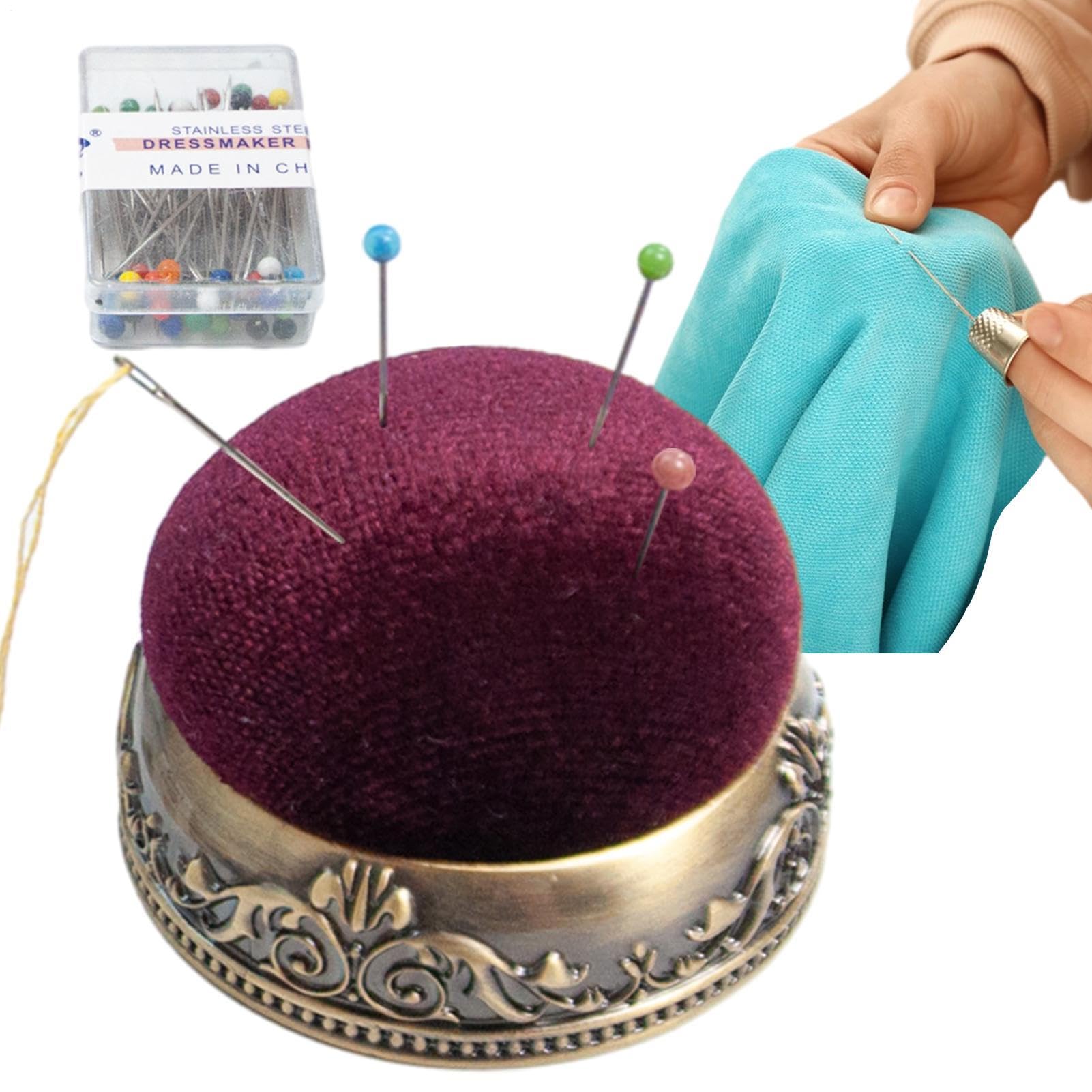 Vintage Pin Cushion - Retro Anti-Fall Mat, Half Ball Design, Metal Base Construction, Compact Lightweight Organizer | Practice Pin Tool, ai