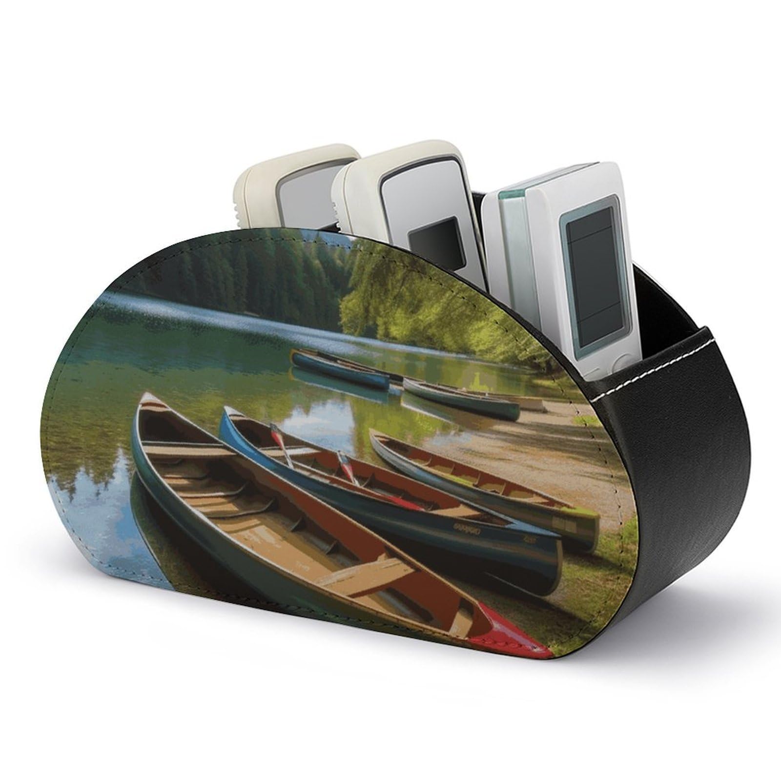 JTREHY - Canoe Park Remote Control Holder with 5 Compartments PU Leather with Multifunctional Computer Storage Box