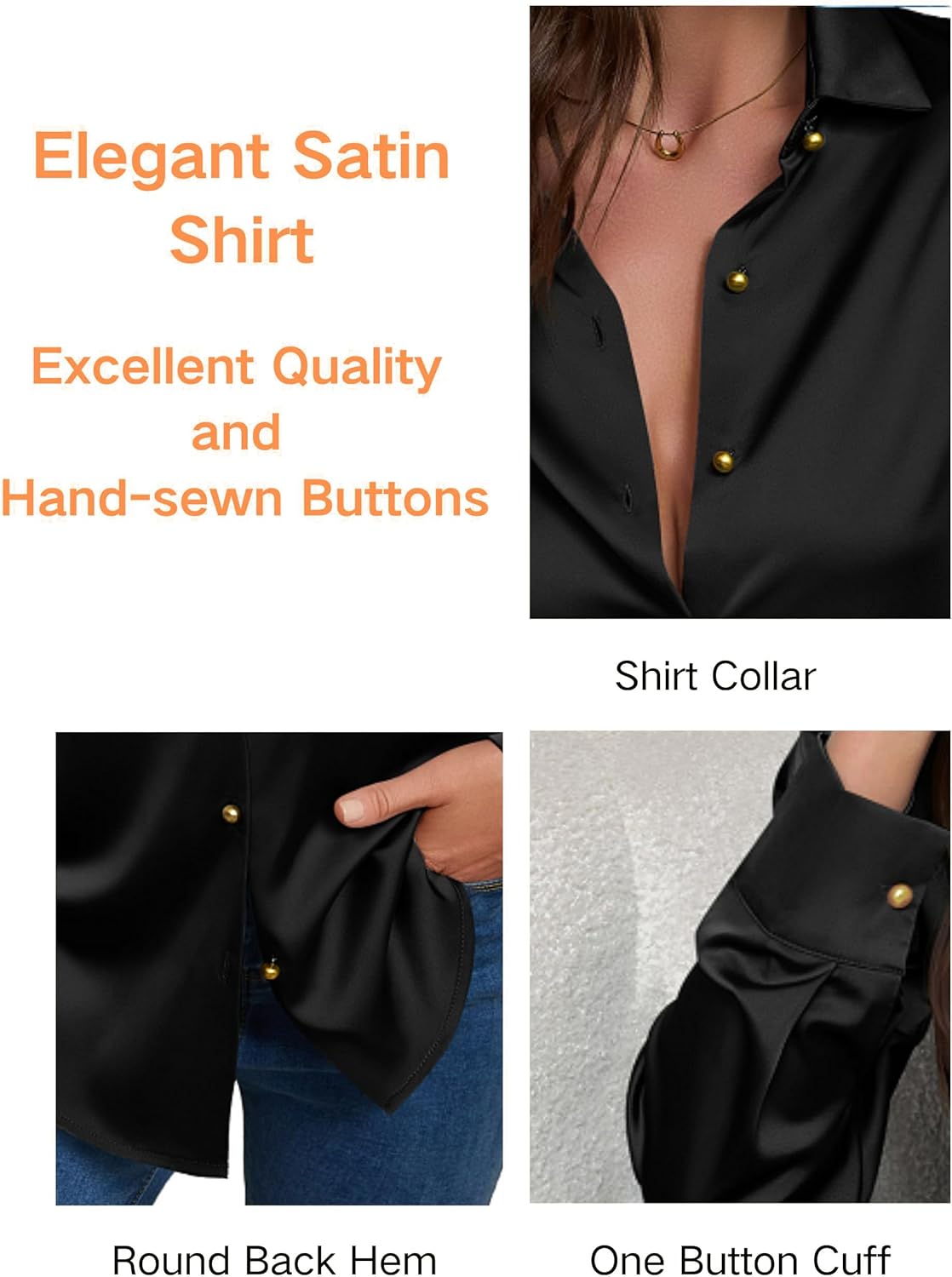 CBOO Women's Satin Button Down Shirts V-Neck Long Sleeve Tops Summer Business Office Silk Blouses Fashion Spring Shirt 2025 - Image 4