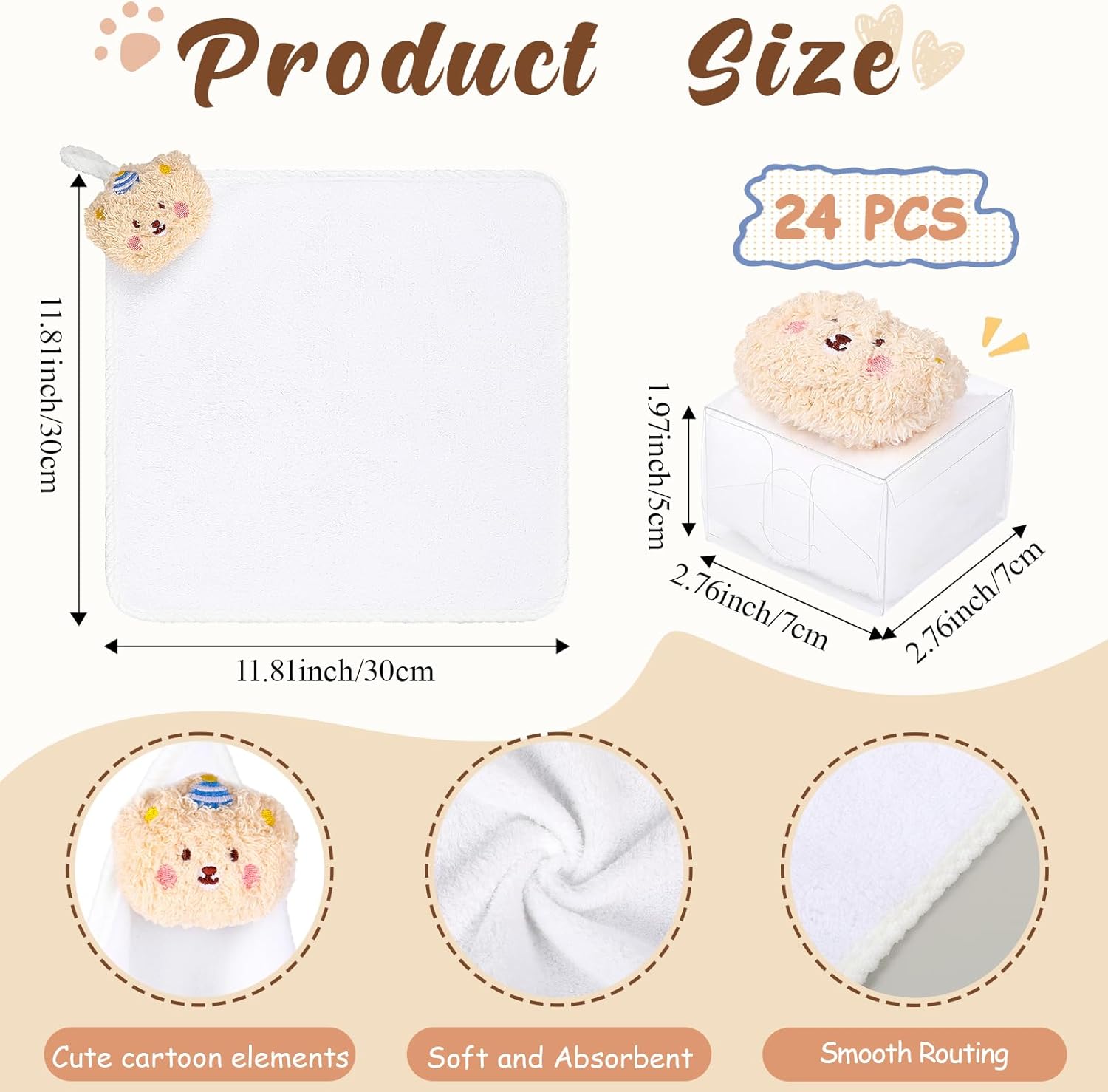 24 Pcs Baby Shower Favors, Soft Coral Fleece Hand Towels Gift with Box, Cute Bear Towels Baby Shower Supplies for Bridal Party Wedding Spring Holiday Baptism Birthday Souvenir Supplies