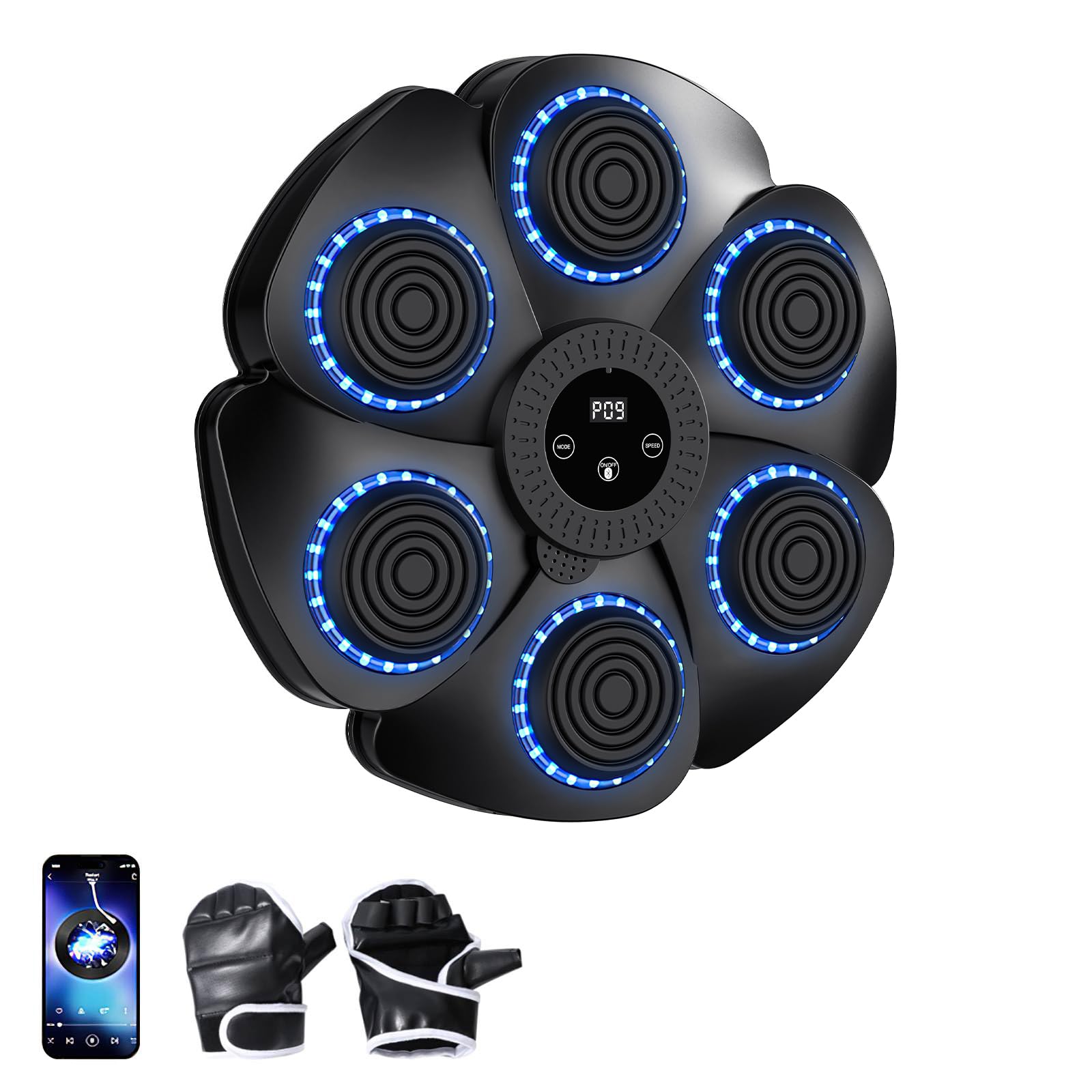Máquina de boxeo musical, nueva máquina de boxeo inteligente Bluetooth 2024 con guantes de boxeo, montada en la pared, 9 modos de velocidad y modo contador para adultos y niños