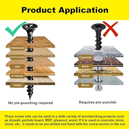 Miniatura 4 de 500 tornillos autorroscantes negros, tornillos Phillips de cabeza corta de cabeza plana, tornillos de cabeza avellanada, tornillos Phillips para