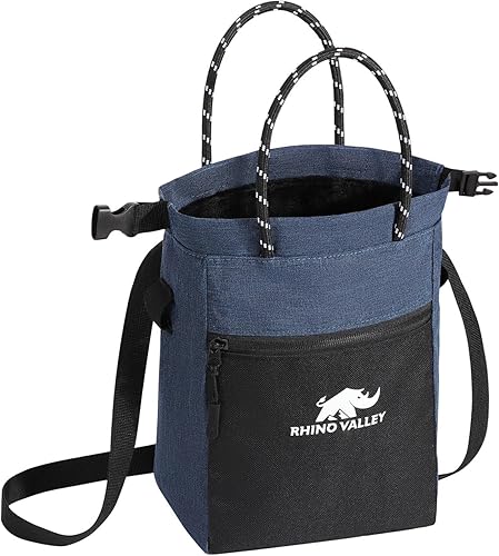 Rhino Valley Bolsa de tiza para escalada en roca, sin fugas, bolsa magnética de tiza con asa, equipo de cubo de tiza para escalada con bolsillos