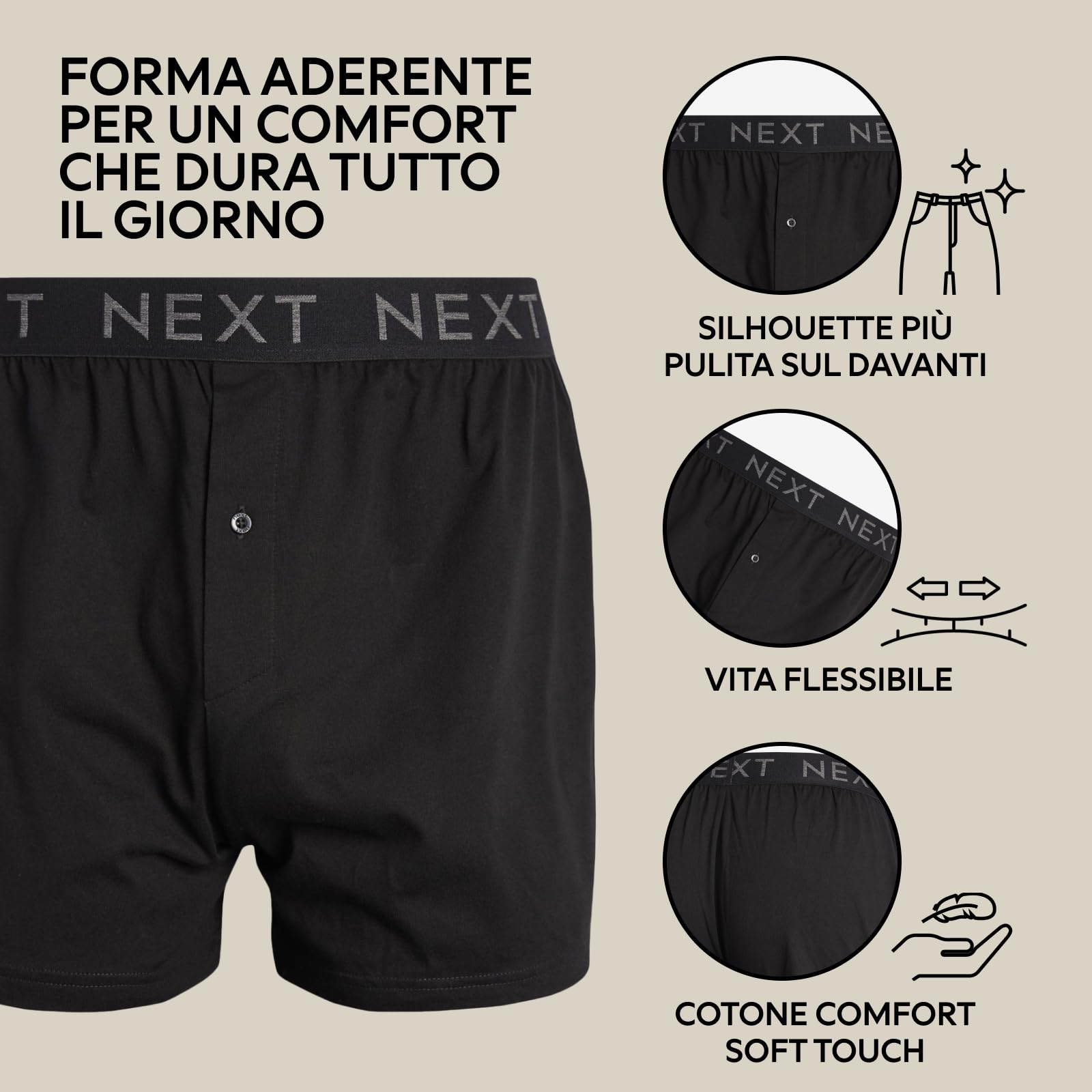 NEXT Boxer da Uomo in Jersey 100% Cotone - Intimo con vestibilità Comoda e Fascia Elastica in Vita - Confezione da 10 Mutande