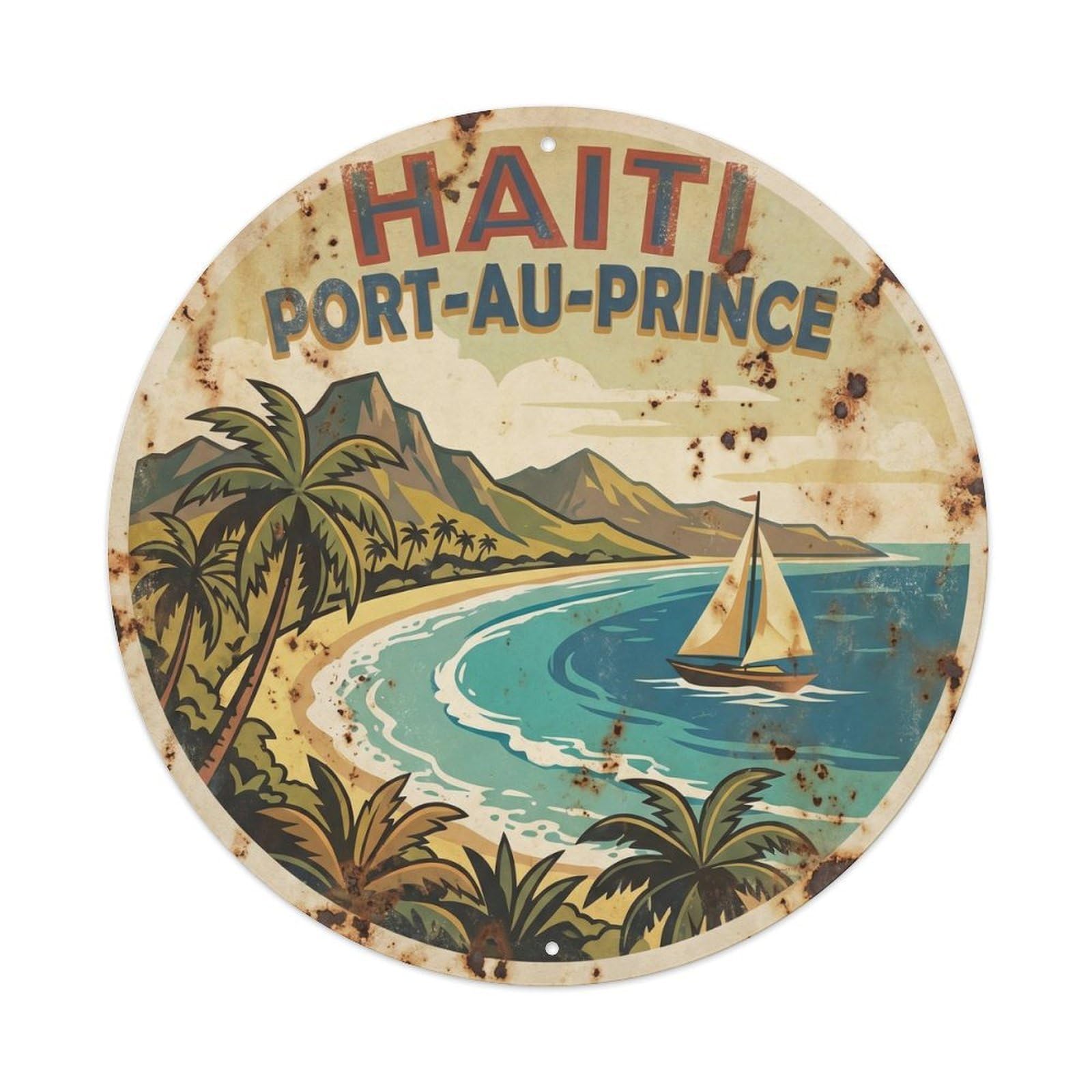Olyhtr 8X8inch Classic Style Haiti Port Au Prince Tropical Coast Vintage Travel Metal Tin Sign