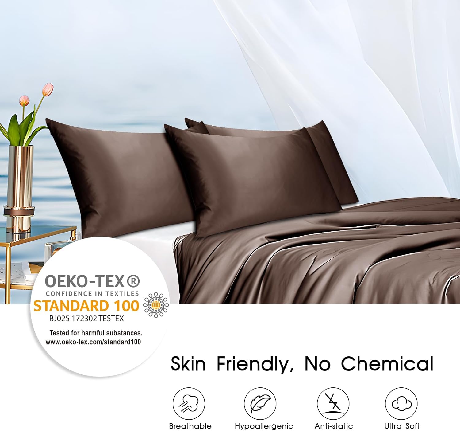 100% Mulberry Silk Toddler/Travel Pillowcase,Both Sides 19MM Small Silk Pillow Case with Hidden Zipper for Kids/Baby 1pc,Brown,13"x18"