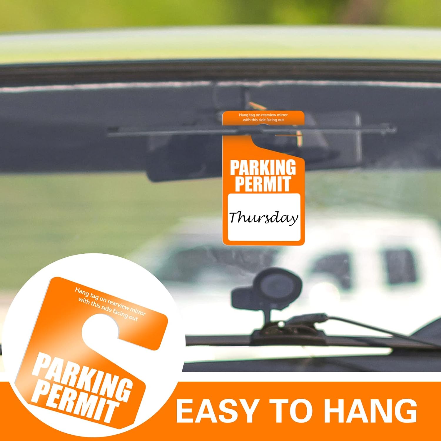 100 Pack Parking Permit Hang Tags Plastic Parking Placards PVC Hang Tag 3 x 5 Inch for Car Rear View Mirror (Orange)