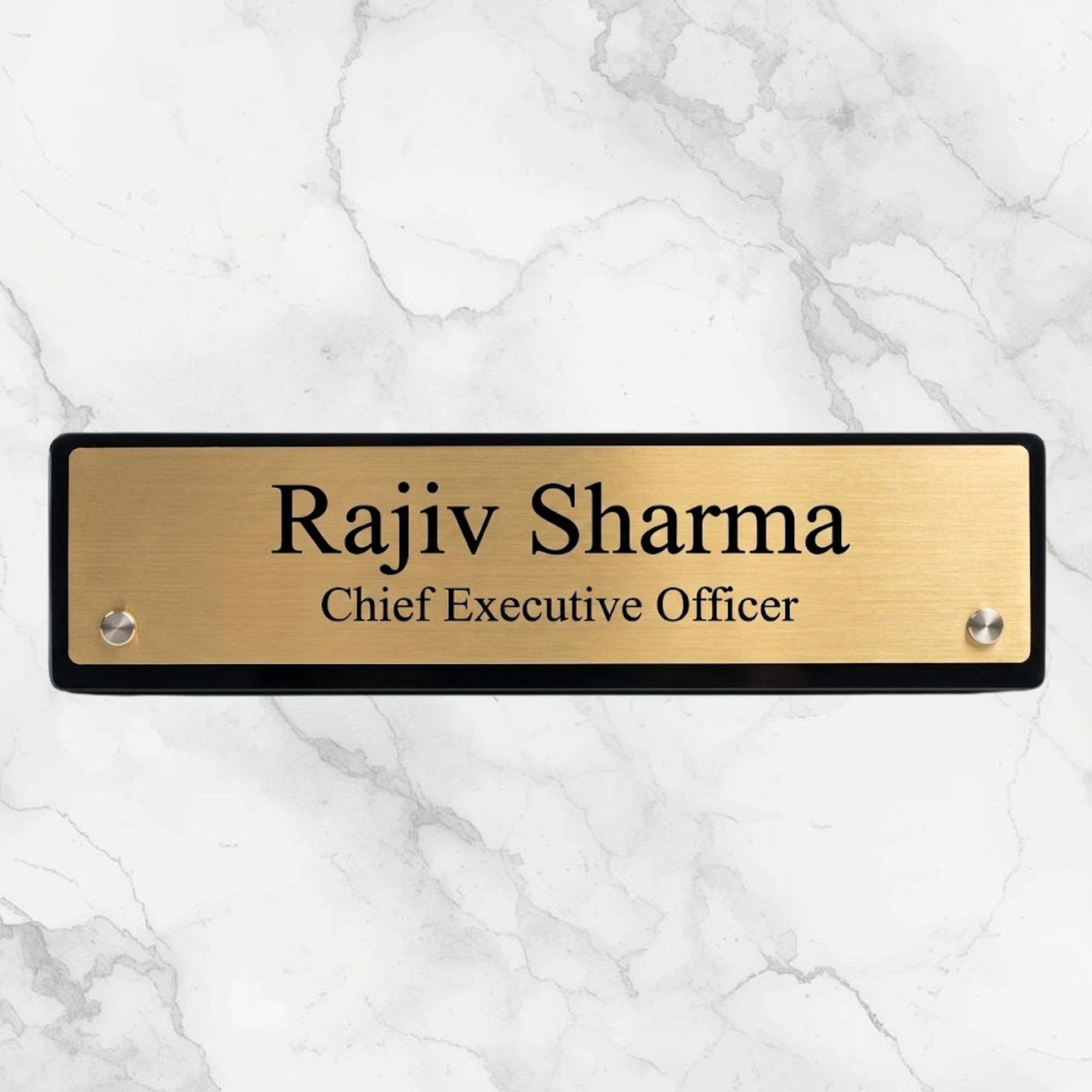 Personalized Acrylic Desk Name Plate for Office Table (3 x 10 Inch) (Gold) | Custom Engraved Name & Designation Sign | Executive Desk Plaque with Studs | Professional Office Table Name Sign-image-22