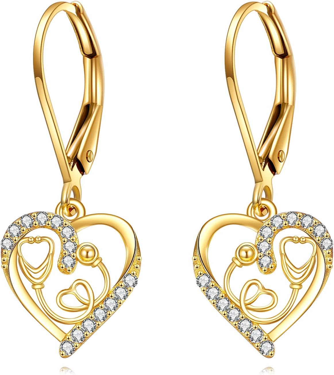 KECHO 14K Solid Gold Nurse Gifts for Women Heart Stethoscope Nurse Earrings Stethoscope Pendant Necklace Graduation Birthday Christmas Jewelry Gifts for Doctor Nurse Medical Student